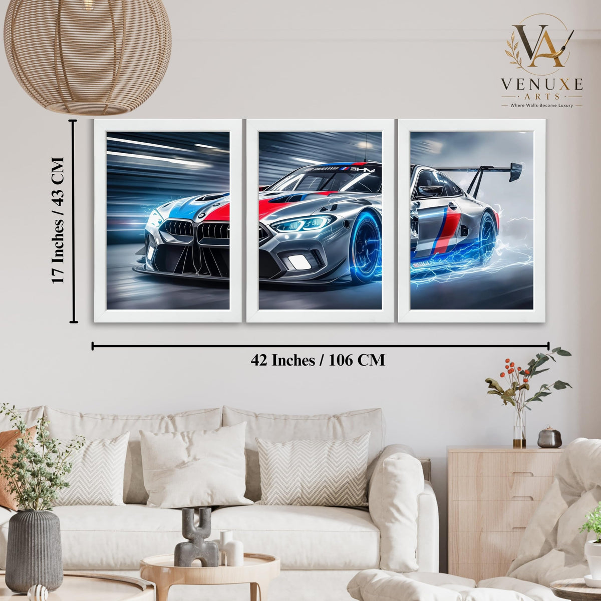 VENUXE ARTS Set Of 3 Big Sports Cars Framed Posters Gift Items for Boys Room Wall Decoration Bedroom Living Room Office Studio Décor | Car Poster Frame for Wall Décor