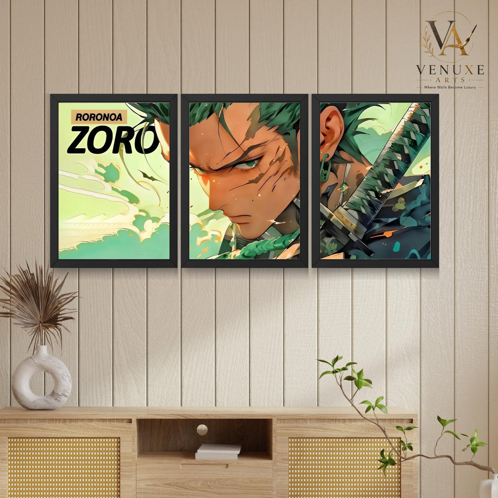 VENUXE ARTS Set Of 3 Anime Characters Wall Framed |Anime Characters Framed Poster for Living Room Bedroom Gaming Room Studio Wall Decor