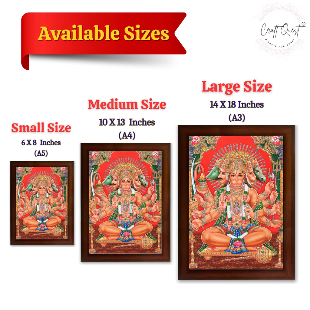 CRAFT QUEST Panchmukhi Hanuman JI | Bajrangbali Religious Photo frame Decorative Item Synthetic frame