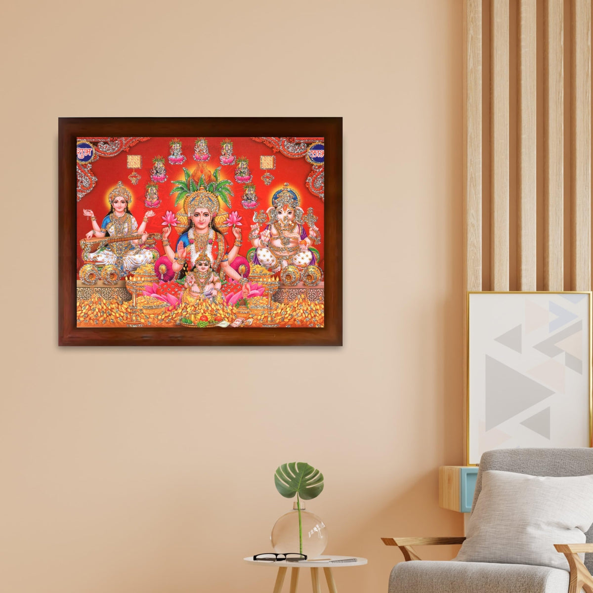 CRAFT QUEST Lakshmi Devi Dhana Laxmi Maa Wall Painting Frame for Diwali,Temple, Pooja, Living Room Home and Decor