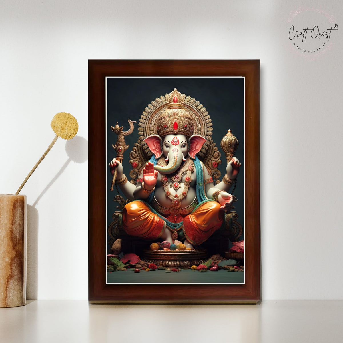 CRAFT QUEST Lord Ganesha Modern Wall Art Painting With Frame For Pooja, Home and Office Decor,