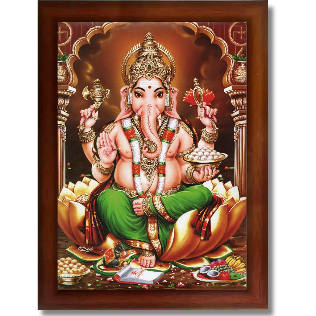 CRAFT QUEST Lord Ganesh Ganpati Photo Frame, Painting For Every House, Office, Temple, Blessing Hindu,Gift Item, Wall Decor