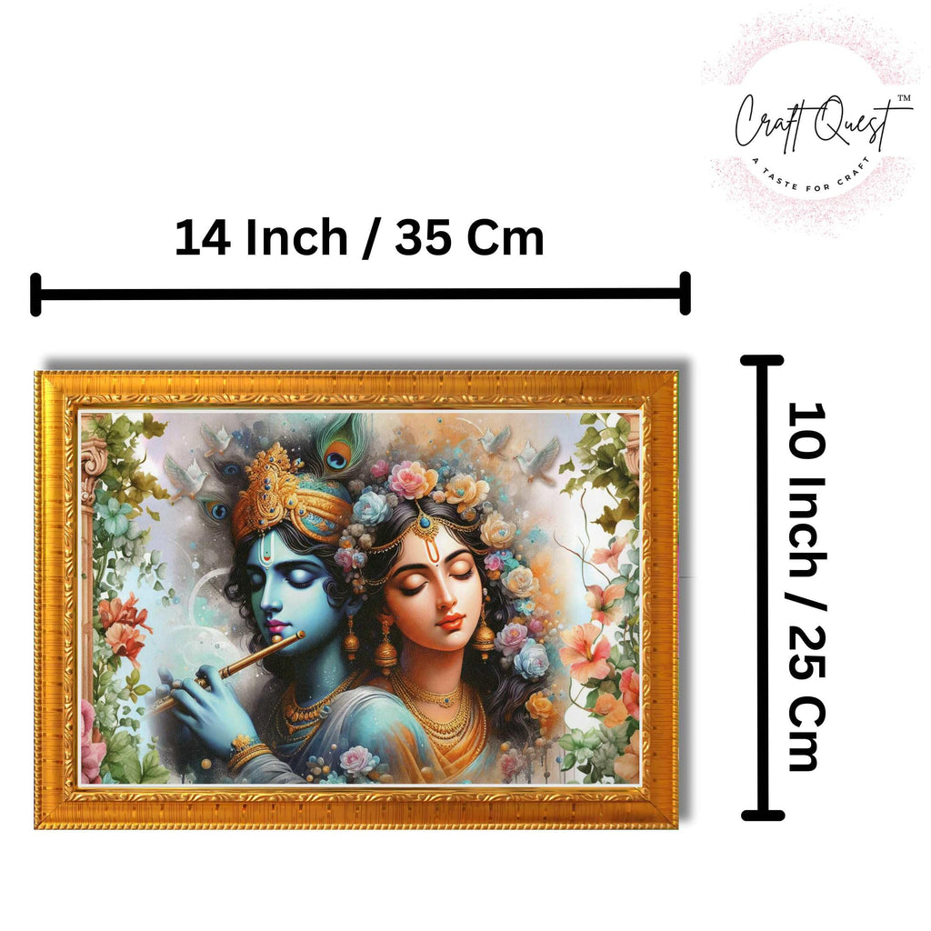 CRAFT QUEST Radha Krishna Art Photo Framed Painting for Home and Bedroom Wall Decoration of Size 14X10 Inches with Frame And Acrylic Glass RK212