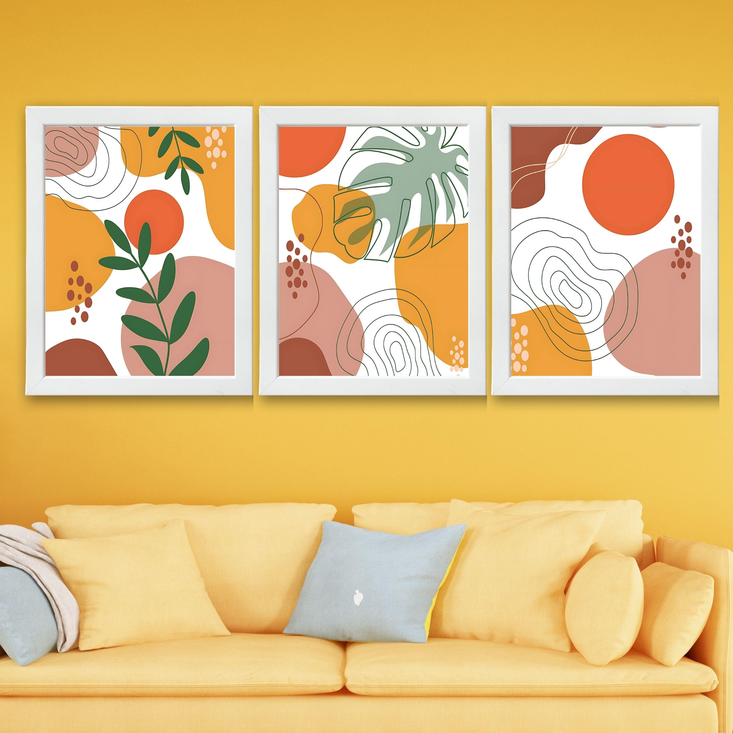 CRAFT QUEST Wall Art Decor Paintings | Set of 3 BOHO Wall Art Frames for Home Decoration | Ideal for Living Room, Bedroom & Office