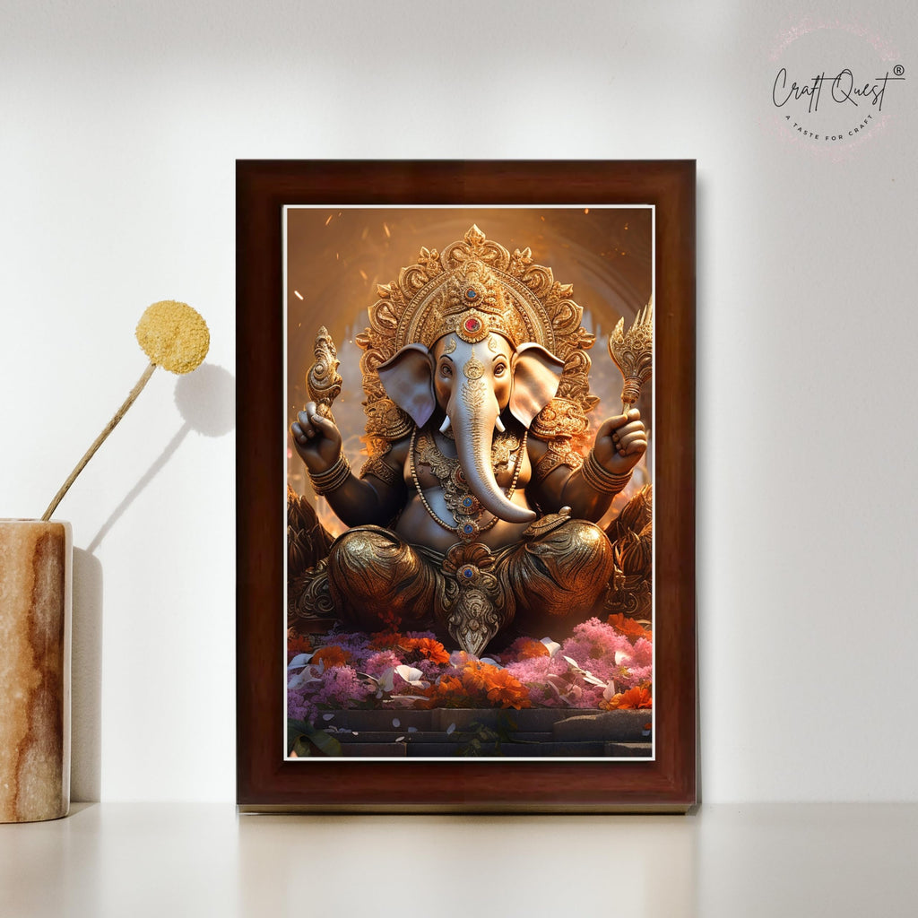CRAFT QUEST Lord Ganesha Art Framed Wall Painting With Frame For Home and Pooja,Office Décor Items