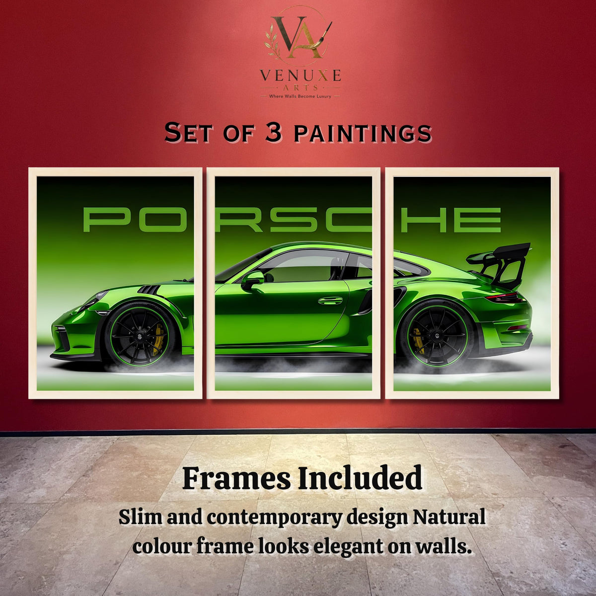 VENUXE ARTS Set Of 3 Big Sports Cars Framed Posters Gift Items for Boys Room Wall Decoration Bedroom, Living Room, Office, Studio Décor | Car Poster Frame for Wall Décor