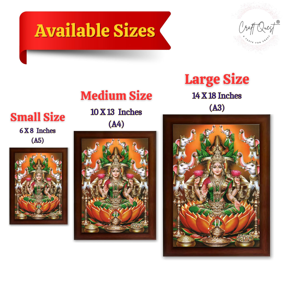 CRAFT QUEST Goddess Lakshmi Devi Dhana Vaibhav Laxmi Maa Wall Painting Photo Framed | Ideal for Home, Office, Temple & Puja Room, Wall Decor