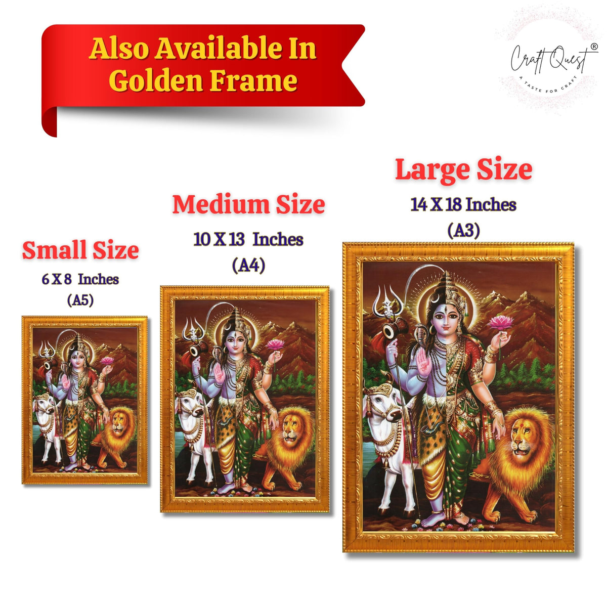 CRAFT QUEST Ardhanarishvara Arthanareeswara Shiv Parvati Photo Frame | Hindu God Spiritual Framed | Ideal for Home, Office, Temple & Puja Room, Wall Decor
