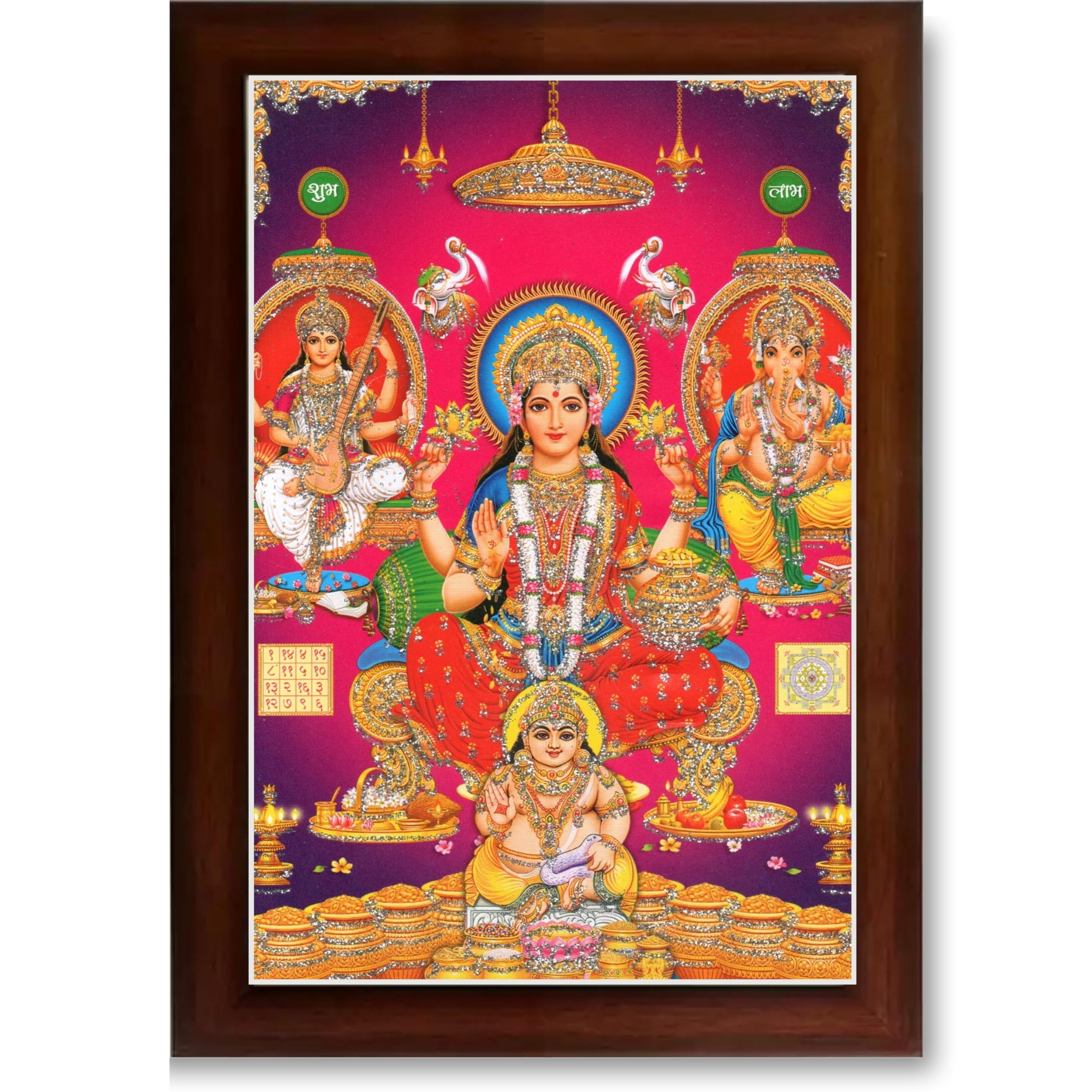 CRAFT QUEST Laxmi Ganesh Saraswati Religious Photo Frame for Wall, Table, Office, Temple, Pooja, Living Room and Home Decor Item