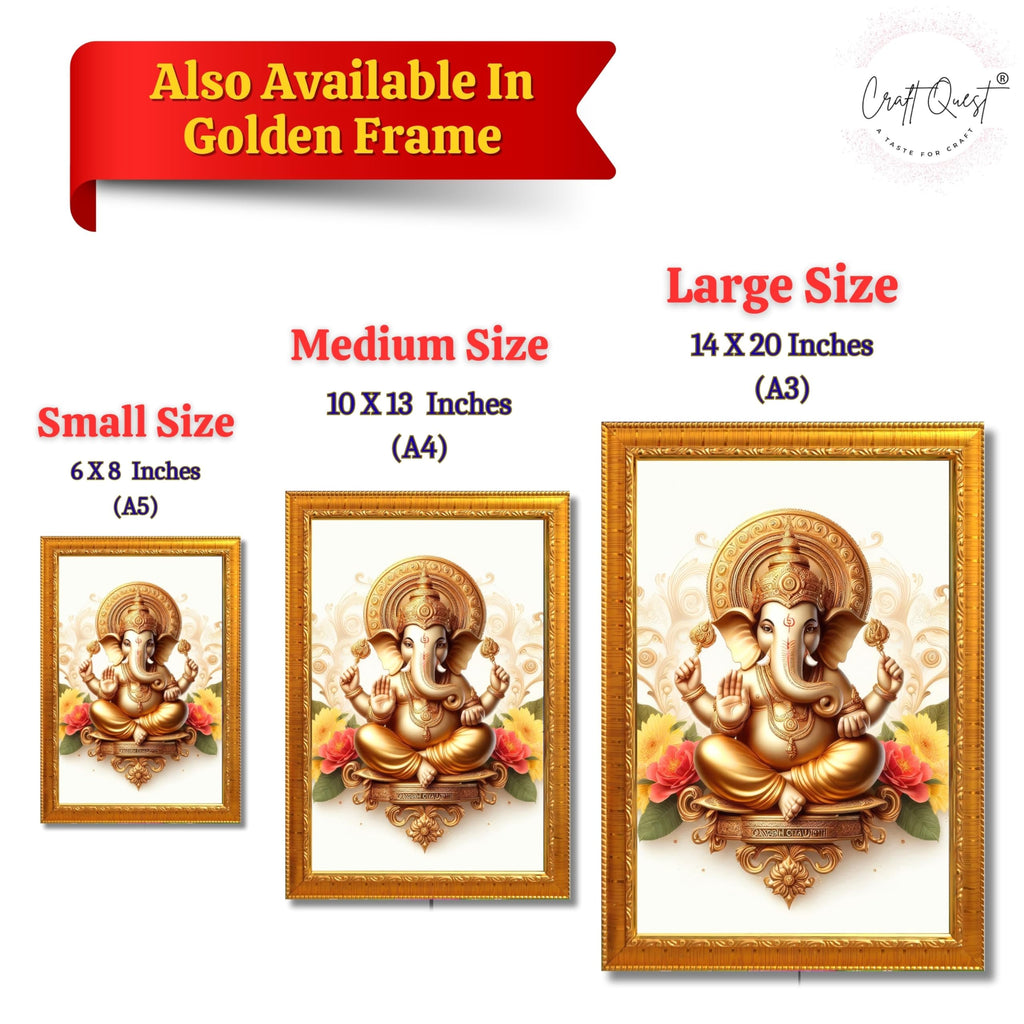 CRAFT QUEST Lord Ganesha Ganpati ji Modern Wall Art Painting With Frame For Pooja, Home and Office Decor,