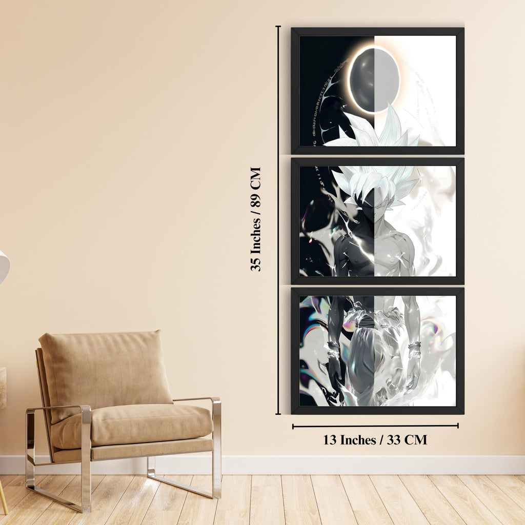 VENUXE ARTS Set Of 3 Anime Characters Wall Framed |Anime Characters Framed Poster for Living Room Bedroom Gaming Room Studio Wall Decor