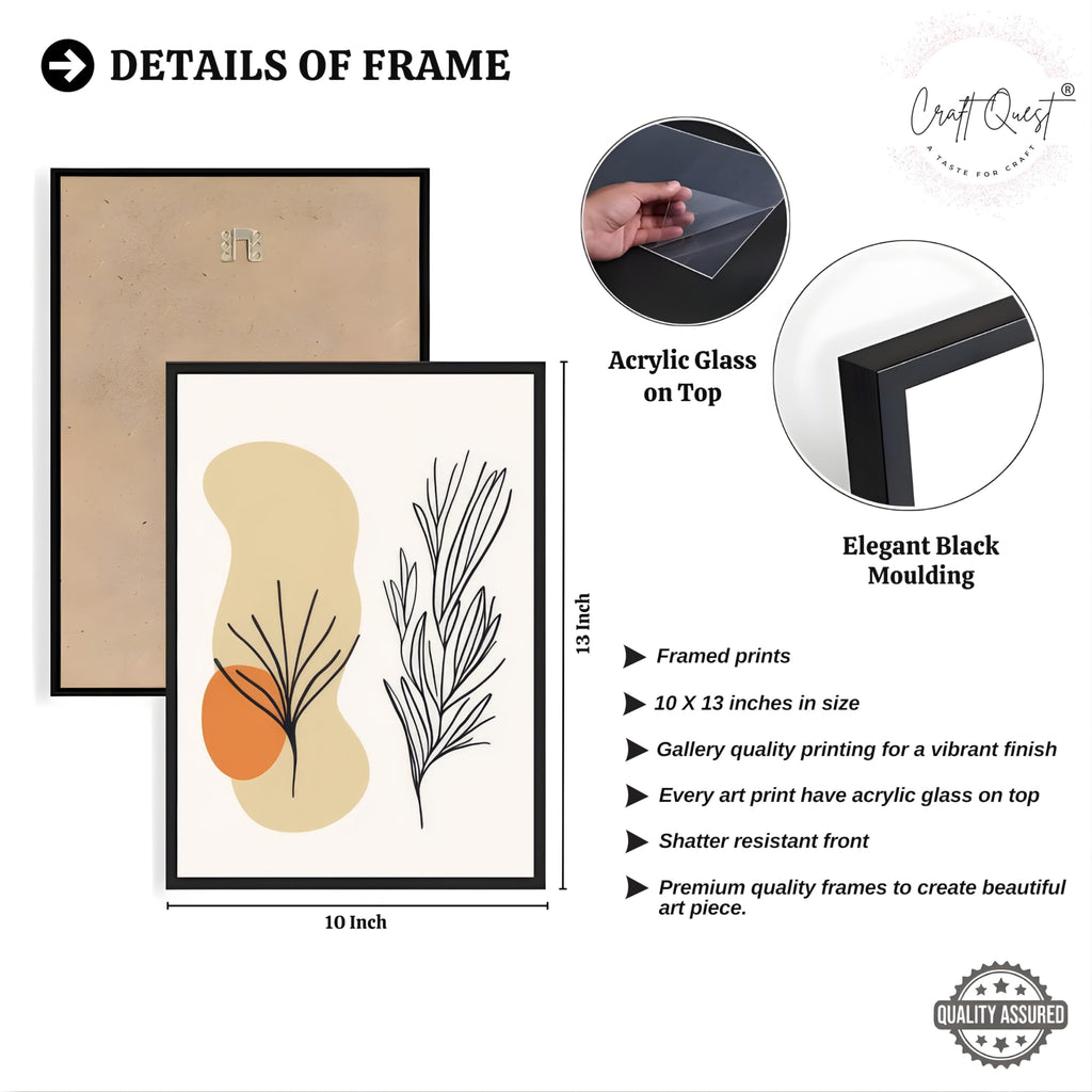 CRAFT QUEST Organic Abstract Line Art Modern Art | Set of 3 Frames for Home Decoration | Ideal for Living Room, Bedroom & Offices