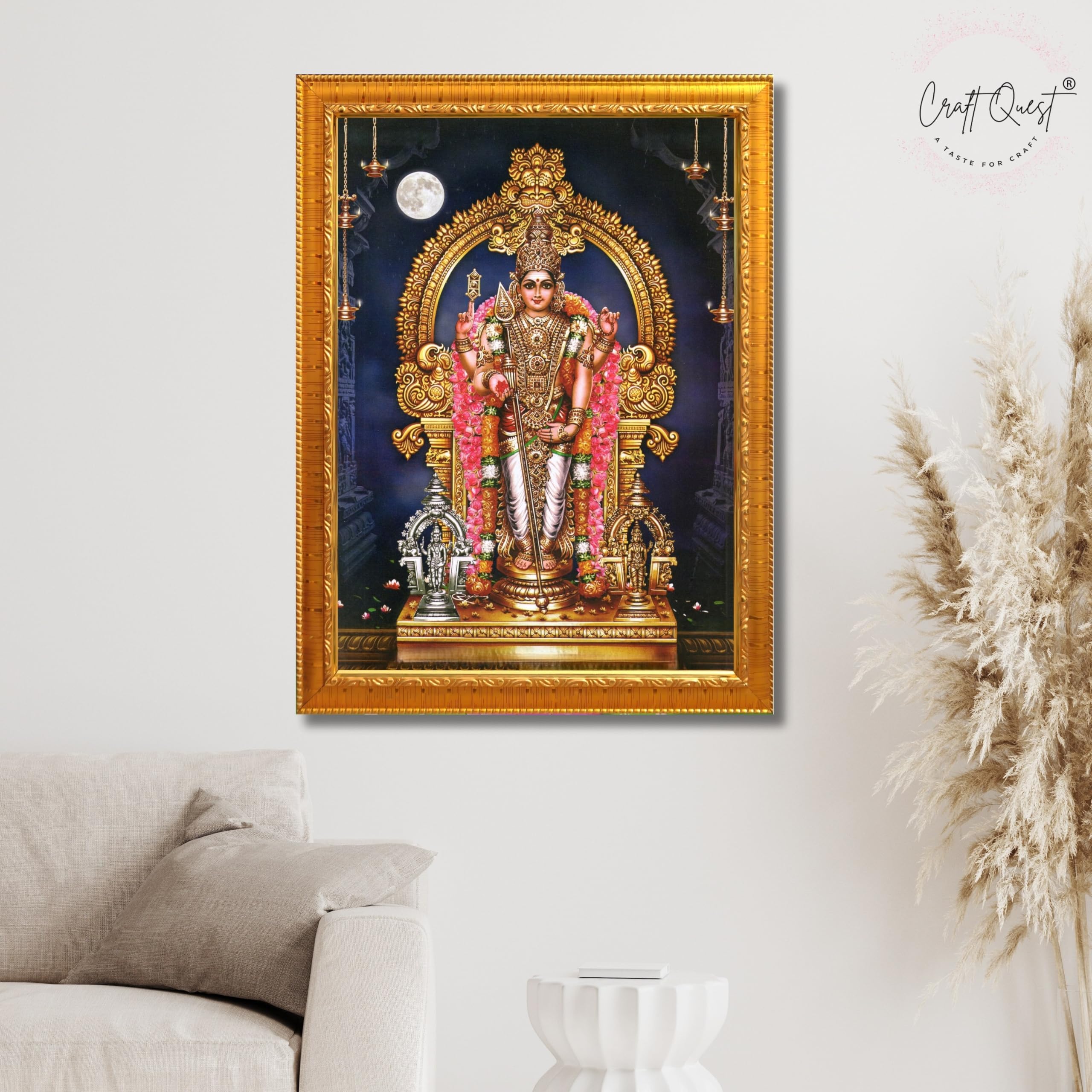 CRAFT QUEST Lord Murugan Subramanya Swamy Wall Photo Frame | South God Picture Frame for Home, Office, Temple & Gifting