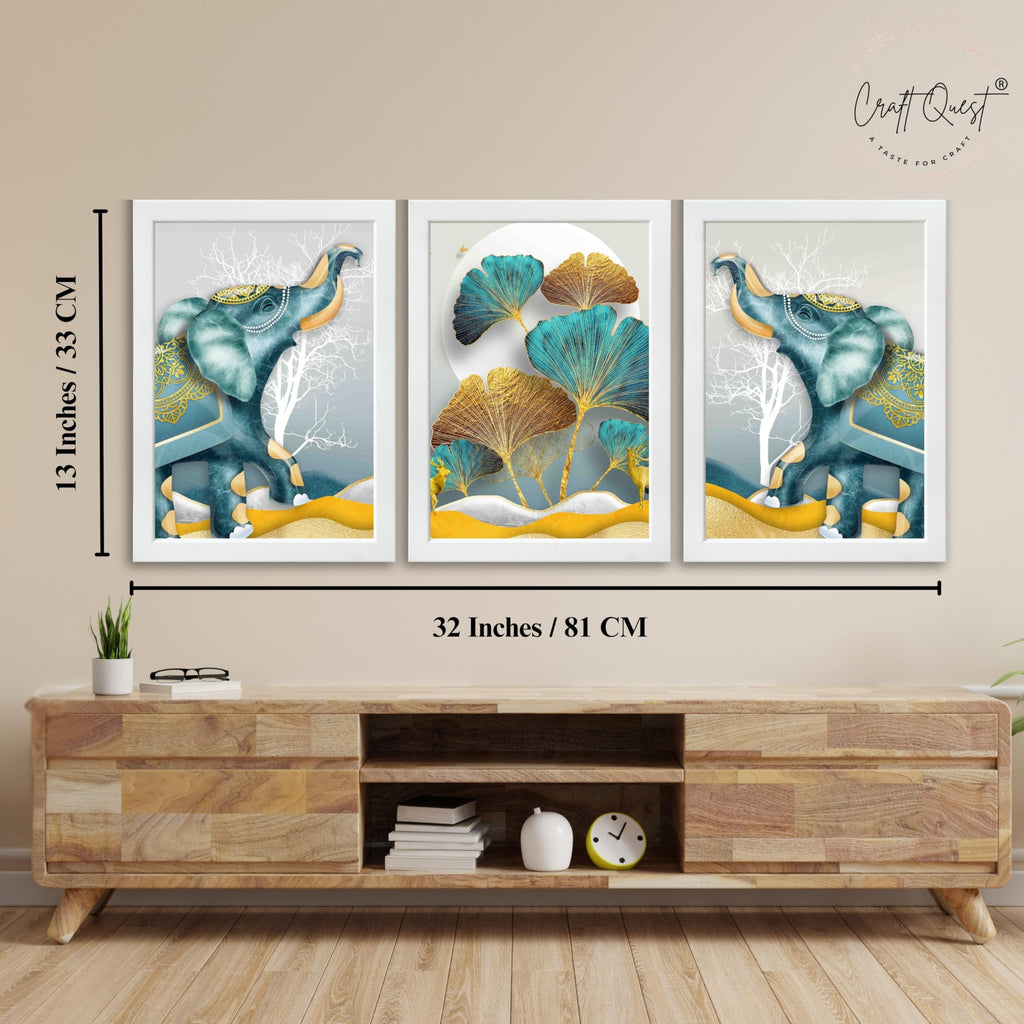 CRAFT QUEST Modern Art Flowers Abstract Wall Art | Set of 3 Frames for Home Decoration | Ideal for Living Room, Bedroom & Offices
