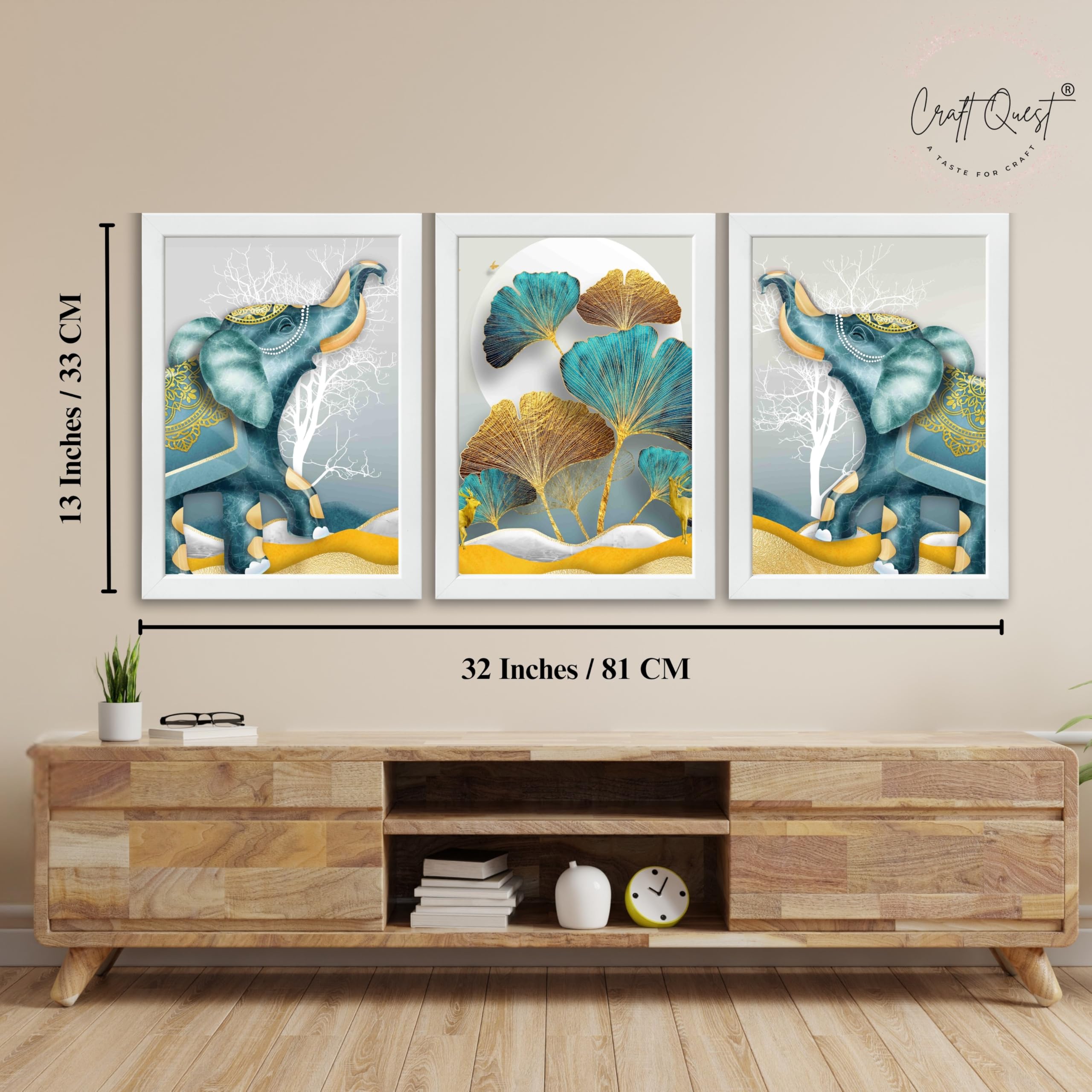 CRAFT QUEST Modern Art Flowers Abstract Wall Art | Set of 3 Frames for Home Decoration | Ideal for Living Room, Bedroom & Offices