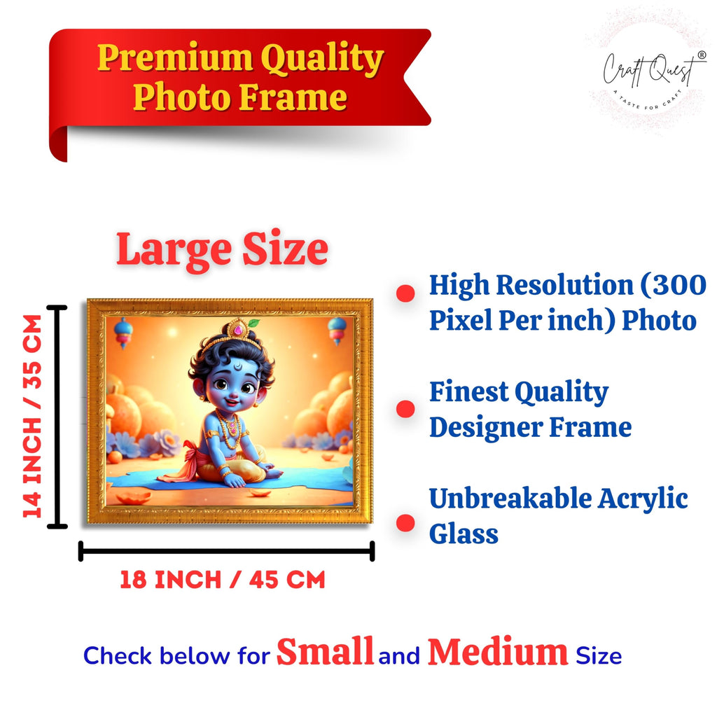 CRAFT QUEST Baby Krishna Photo Frame | Shri Bal Gopal Painting | Krishna Photo Frames for Walls, Home, Living Room and Home Décor