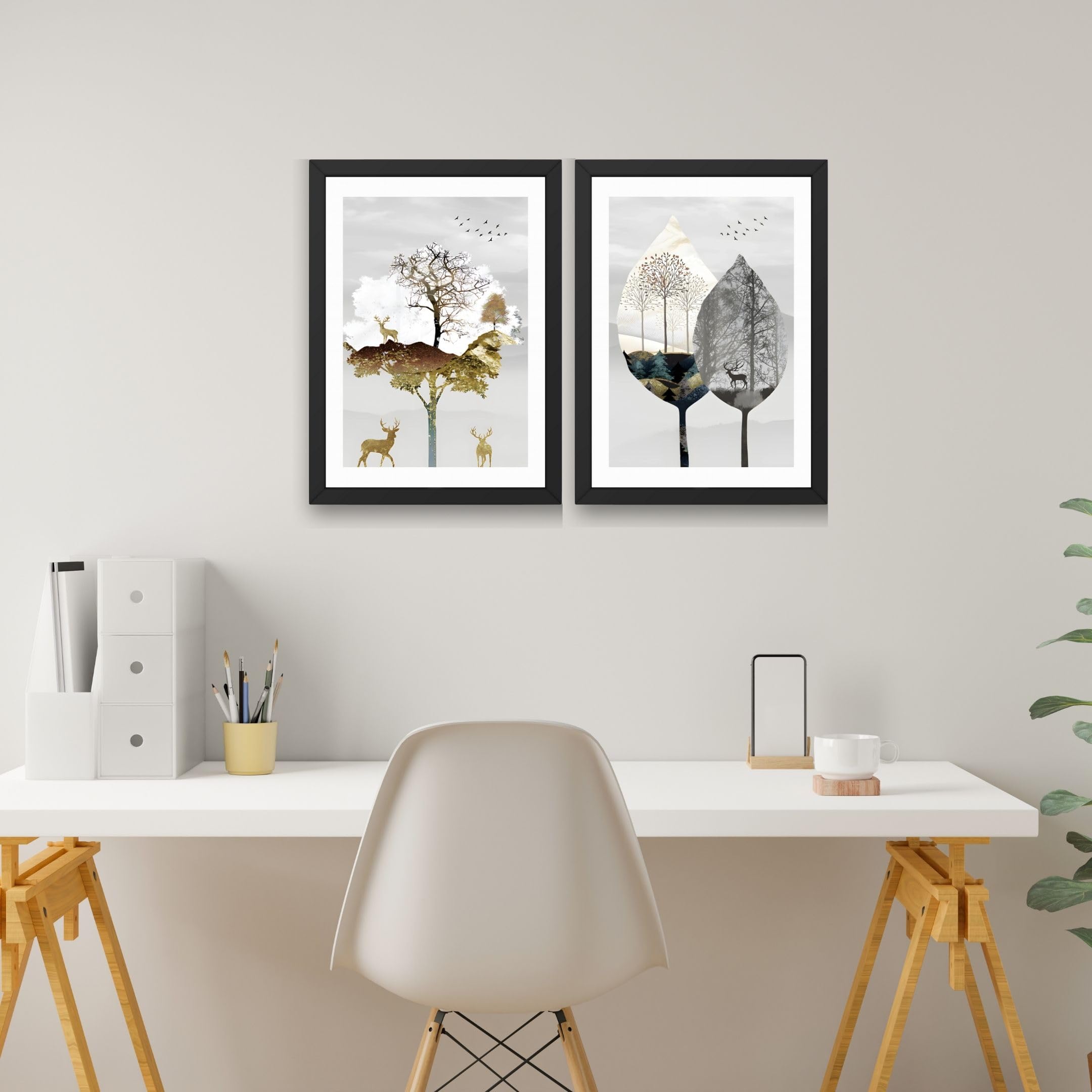 CRAFT QUEST 2 Piece Set of Wall Art poster Frame Painting for Wall Decoration With Acrylic Glass, living room, Home, Restraunt, Office