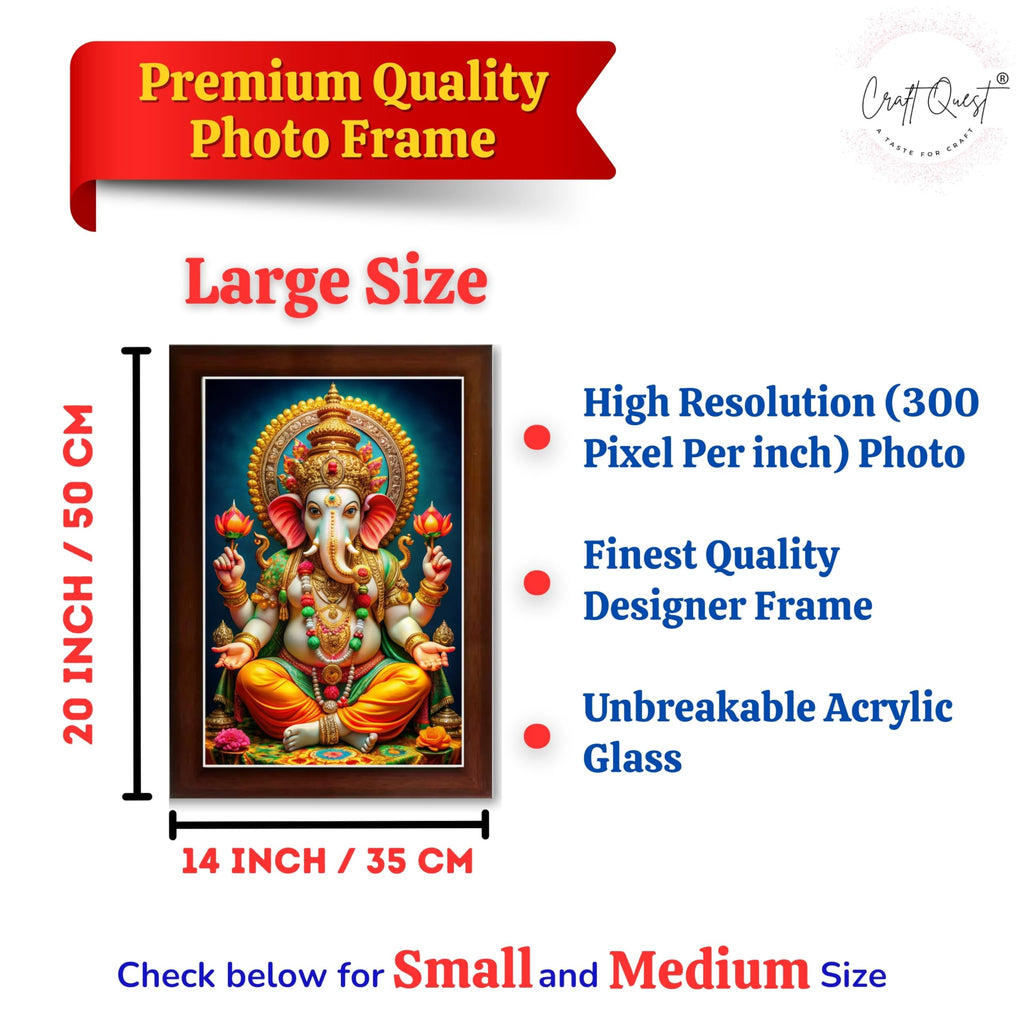 CRAFT QUEST Lord Ganpati Ji Laminated God Photo Frame Wall Decor Mandir Pooja Poster Religious Painting Divine Hindu Temple Decoration Spiritual Blessings Home Office Gift