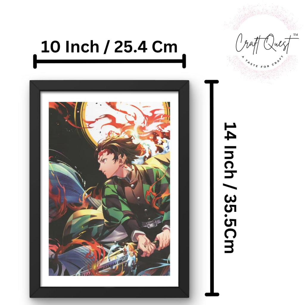 CRAFT QUEST Demon slayer Anime Poster Laminated Posters Framed Painting For Anime Naruto Fans Wall Decor, Home Decor with Matte Black Frame (14 Inchs x 10 Inchs)
