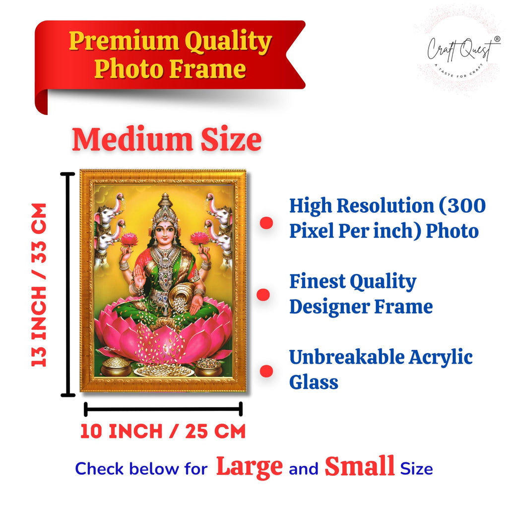 CRAFT QUEST Goddess Lakshmi Mata Devi Vaibhav Laxmi Maa Wall Painting Photo Framed | Ideal for Home, Office, Temple & Puja Room, Wall Decor