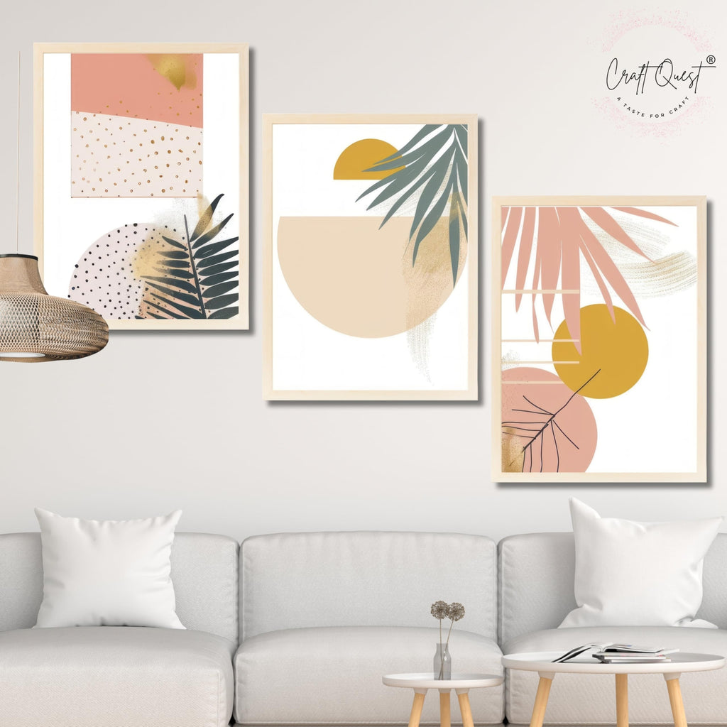 CRAFT QUEST SET OF 3 Abstract Paintings Modern Art | Set of 3 Frames for Home Decoration | Ideal for Living Room, Bedroom & Offices
