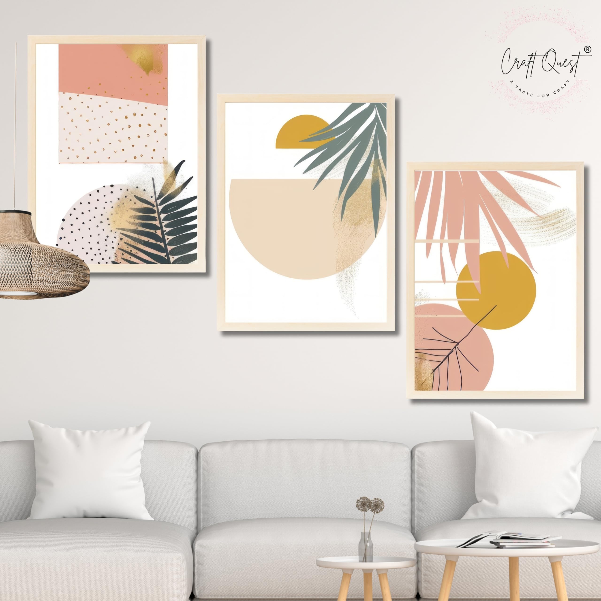 CRAFT QUEST SET OF 3 Abstract Paintings Modern Art | Set of 3 Frames for Home Decoration | Ideal for Living Room, Bedroom & Offices