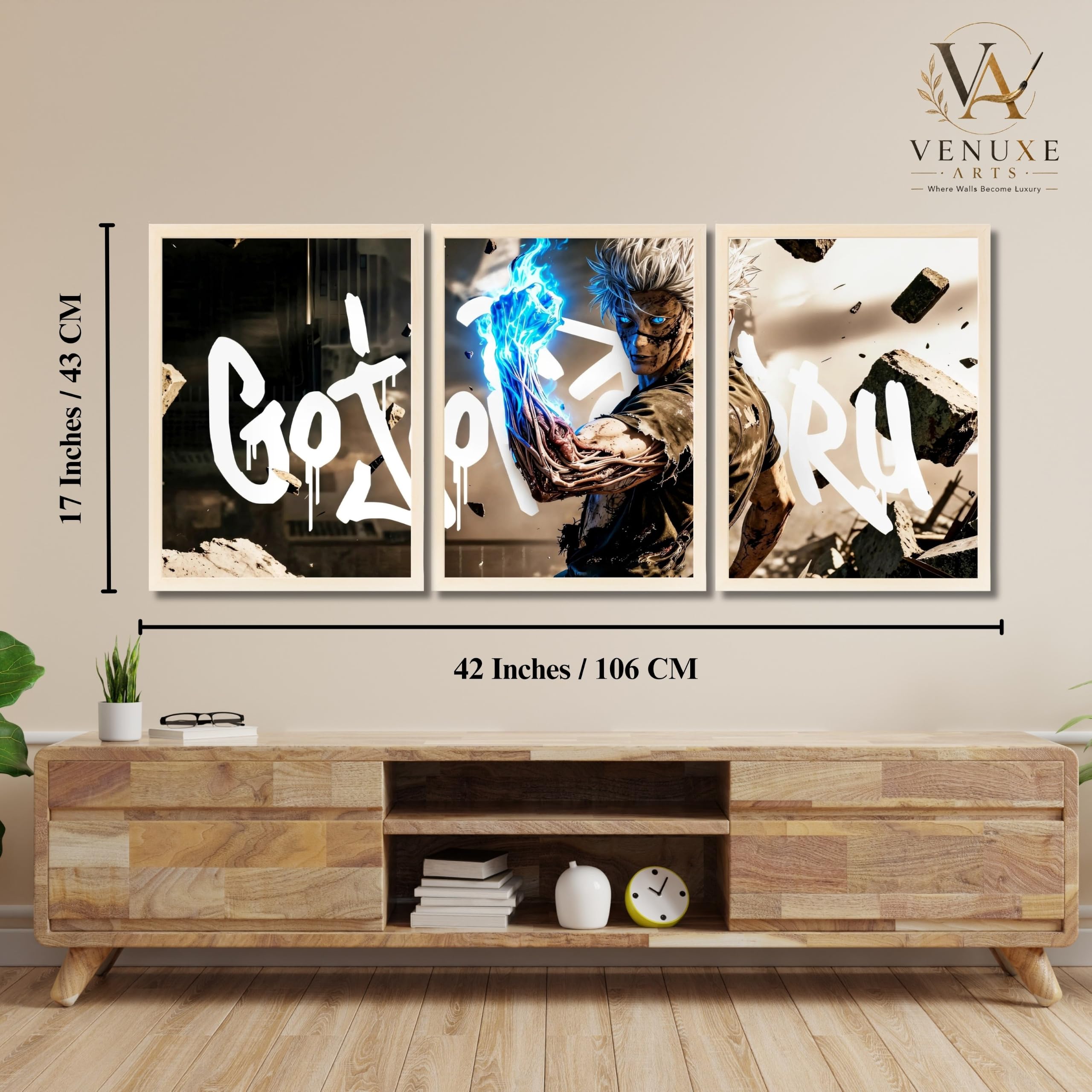 VENUXE ARTS Set Of 3 Anime Characters Wall Framed |Anime Characters Framed Poster for Living Room Bedroom Gaming Room Studio Wall Decor