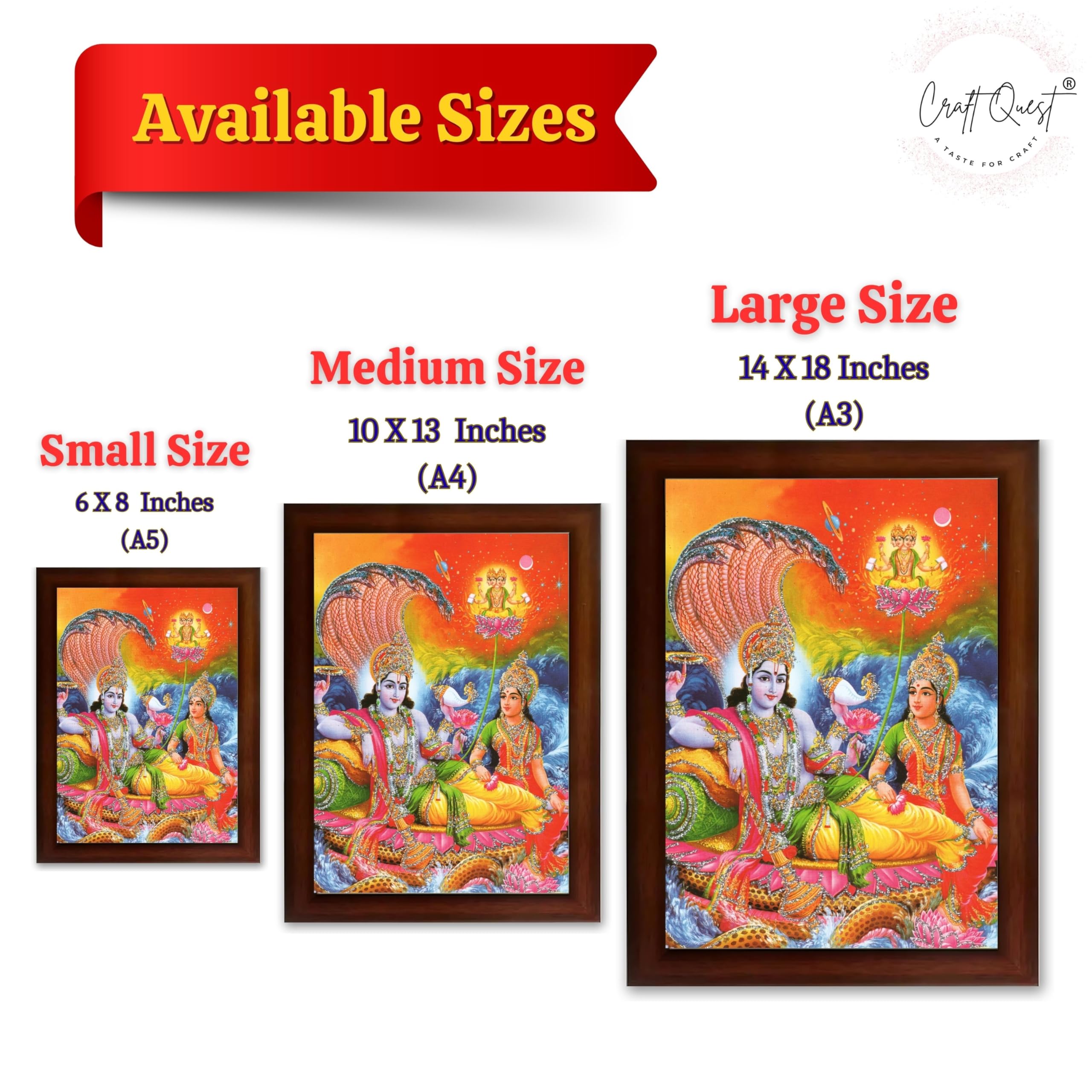 CRAFT QUEST Lord Vishnu Dev Lakshmi Devi Laxmi Narayan Ji Wall Painting Framed Home Décor