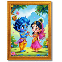 CRAFT QUEST Cute Bal Gopal HD Print | Bal Krishna Frame for Home Temple, Office Desk, Car Dashboard