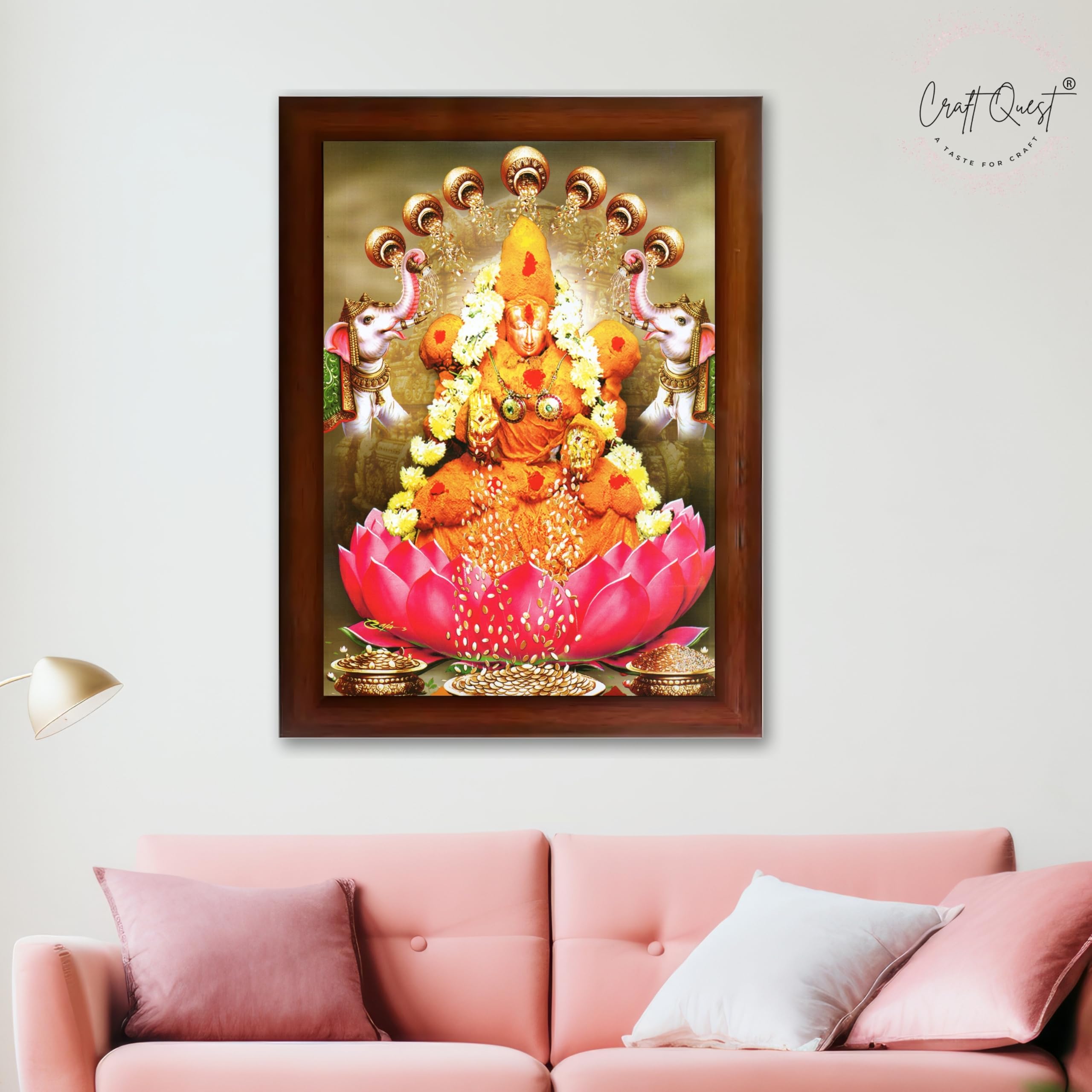 CRAFT QUEST Padmavati Devi Padmavathi Thayar Amman Wall Photo Framed | South God Picture Frame for Home, Office, Temple & Gifting, Decor