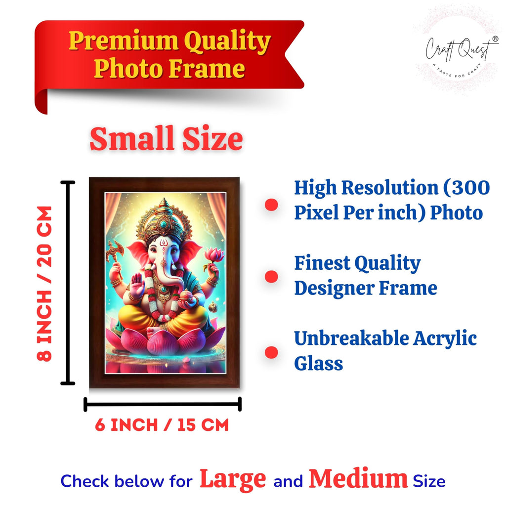 CRAFT QUEST Lord Ganesha Ji Laminated God Photo Frame Wall Decor Mandir Pooja Poster Religious Painting Home Office Gift GA-219