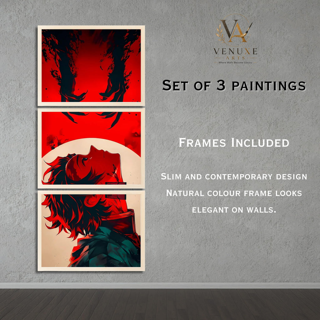VENUXE ARTS Set Of 3 Anime Characters Wall Framed |Anime Characters Framed Poster for Living Room Bedroom Gaming Room Studio Wall Decor