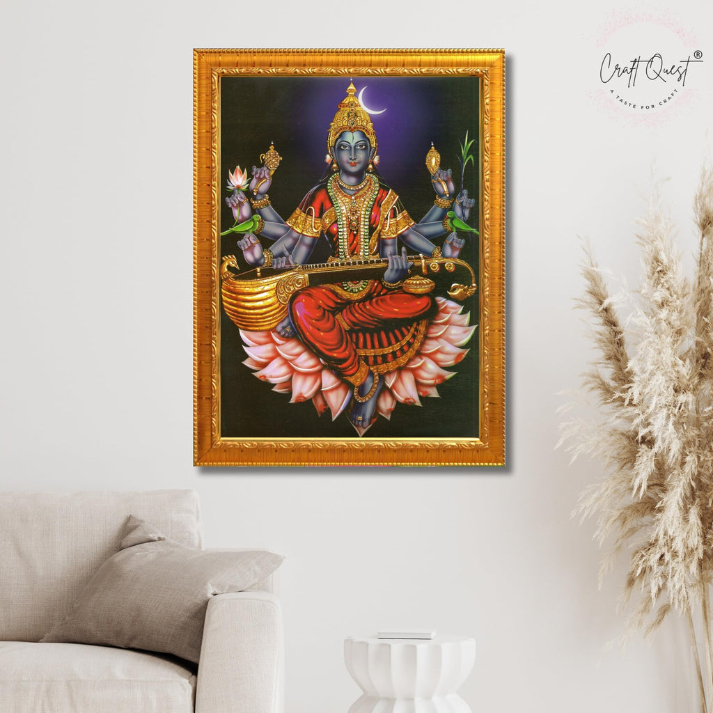CRAFT QUEST Raja Syamala Devi Shyamala Matangi Wall Painting Framed | South God Picture Frame for Home, Office, Temple & Gifting, Decor