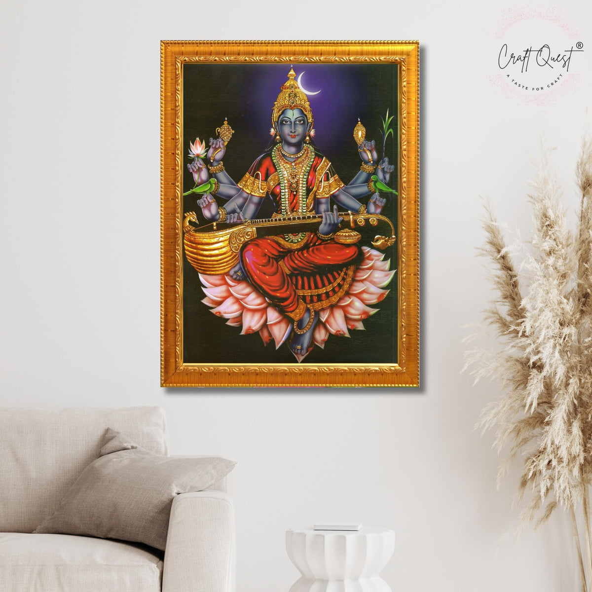 CRAFT QUEST Raja Syamala Devi Shyamala Matangi Wall Painting Framed | South God Picture Frame for Home, Office, Temple & Gifting, Decor