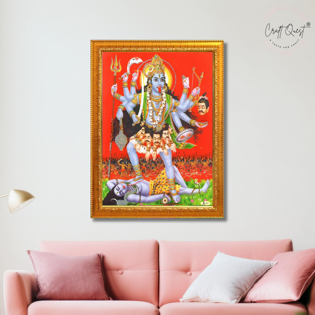 CRAFT QUEST Maha Kali Mata Ji Mahakali Shiv Shiva Wall Painting Framed Home Decor
