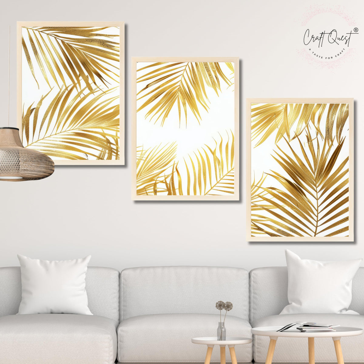 CRAFT QUEST Nature Inspired Abstract Plants Geometry Wall Art | Set of 3 Frames for Home Decoration | Ideal for Living Room, Bedroom & Offices