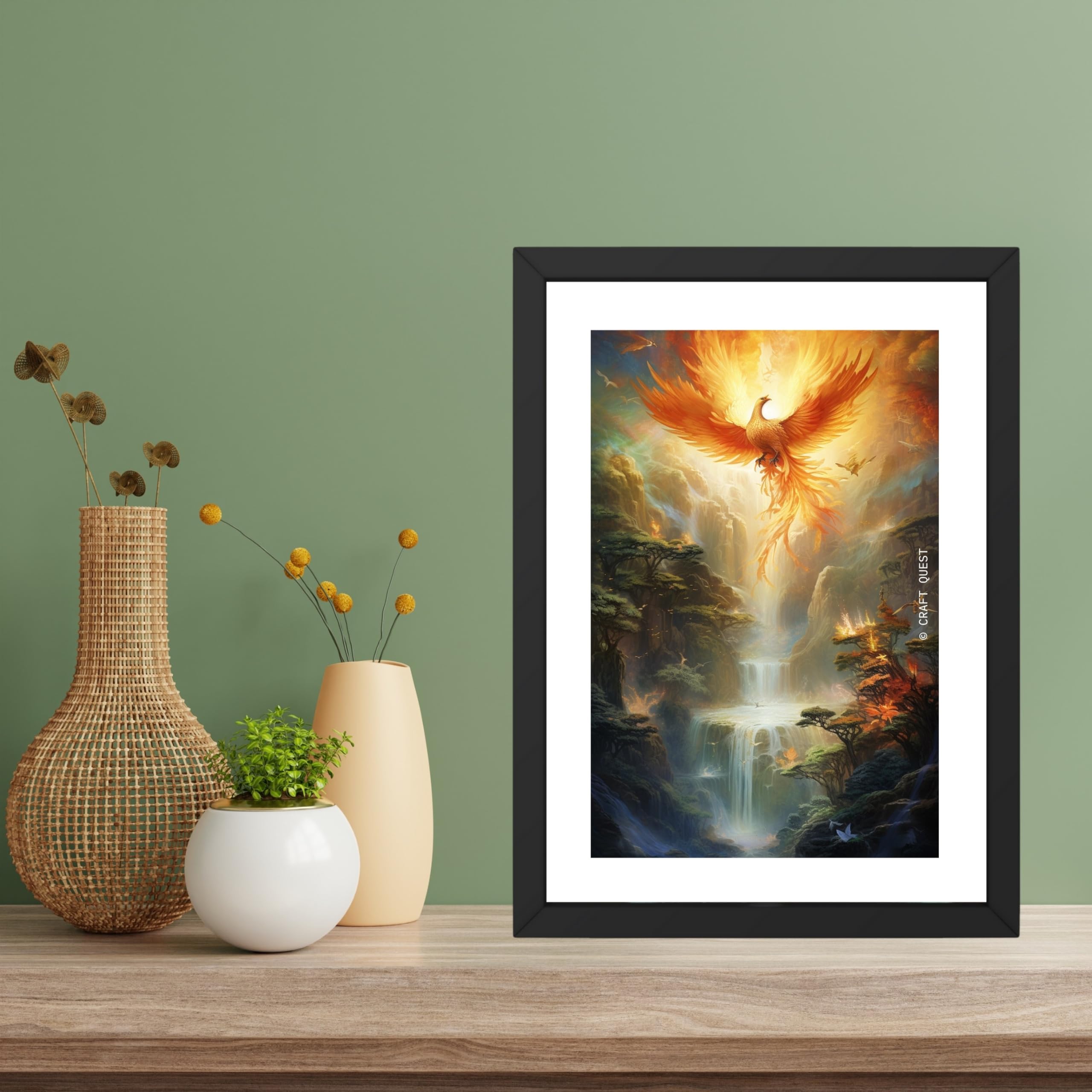 CRAFT QUEST Phoenix Bird Painting – Rising Phoenix Vastu Wall Art – Wall Decoration – Positive Energy Painting for Success, Growth & Spiritual Inspiration