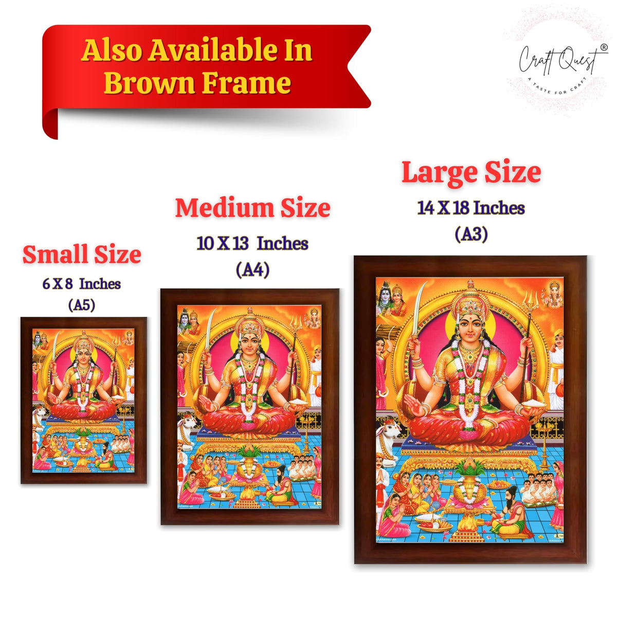 CRAFT QUEST Santoshi MataJi Color Photo Frame for Home Temple and Devotional Décor Item