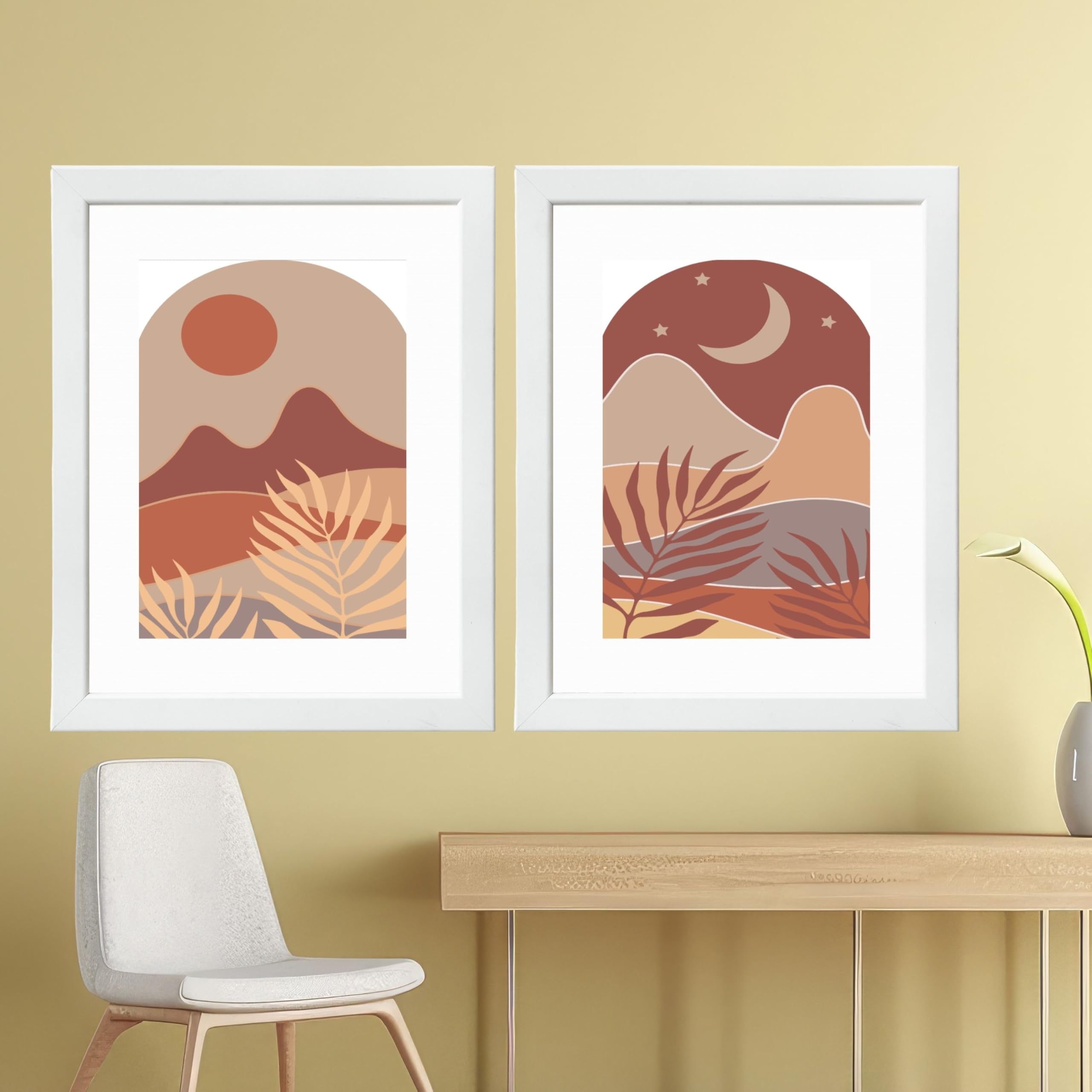 CRAFT QUEST Wall Art Decor Paintings | Set of 2 BOHO Wall Art Frames for Home Decoration | Ideal for Living Room, Bedroom & Office