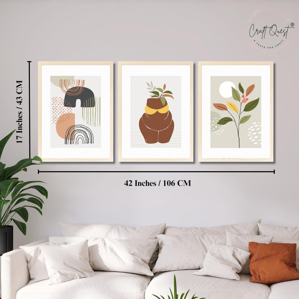 CRAFT QUEST Abstract Minimalist Art Modern Design | Set of 3 Frames for Home Decoration | Ideal for Living Room, Bedroom & Offices