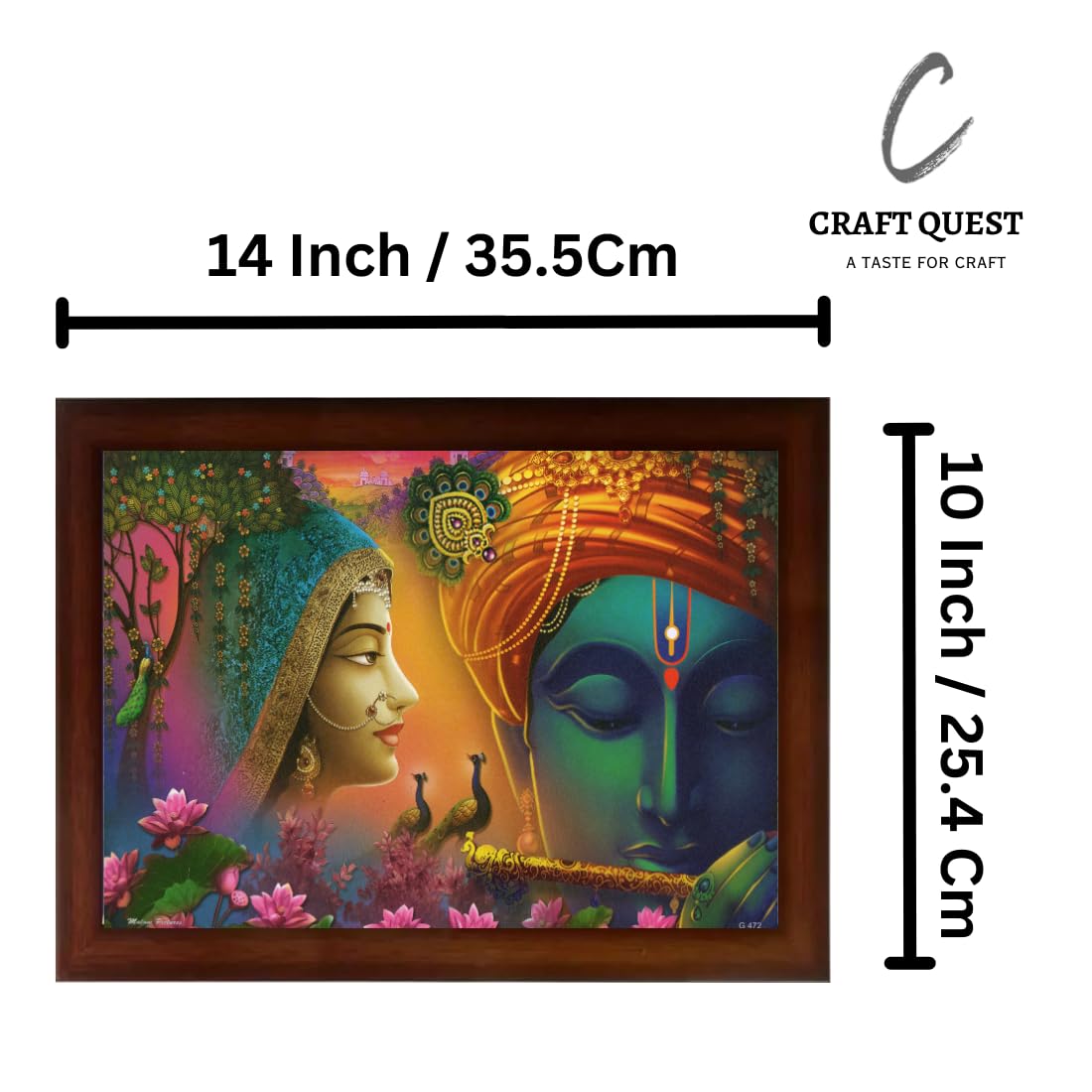 Craft Quest Radha Krishna Sparkle Coated Home Decorative Gift Item Framed Painting (10 X 14 Inches, Brown) RK1013-104