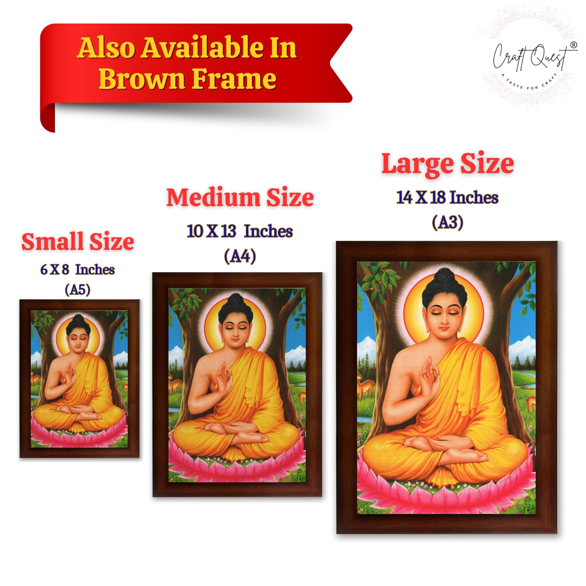 CRAFT QUEST Lord Buddha Photo Frame | Premium HD Spiritual Wall Frame | Peaceful Gautam Buddha Picture for Home Decor, Meditation Room & Office