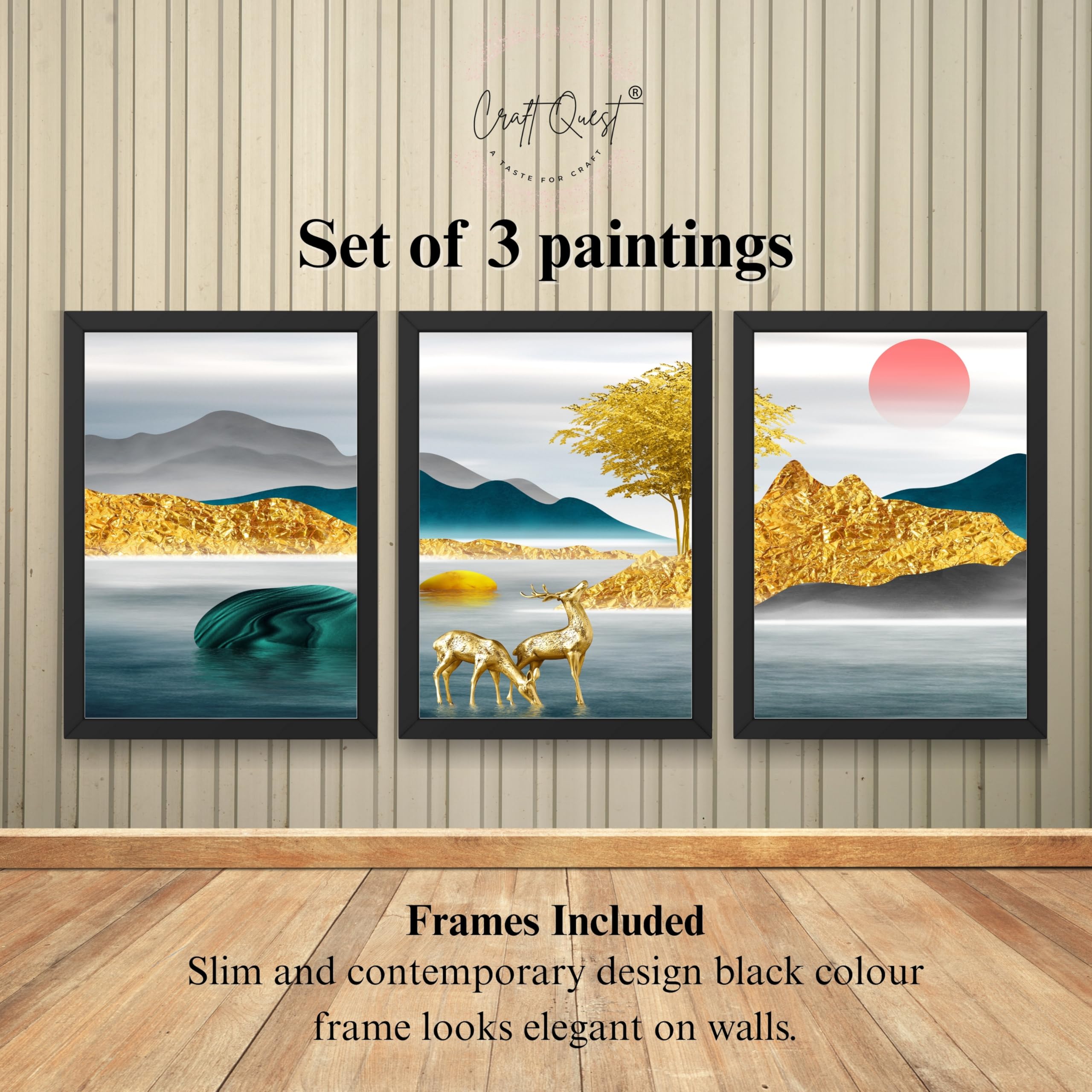 CRAFT QUEST Modern Art Landscapes Sanlian Abstract Wall Art | Set of 3 Frames for Home Decoration | Ideal for Living Room, Bedroom & Offices