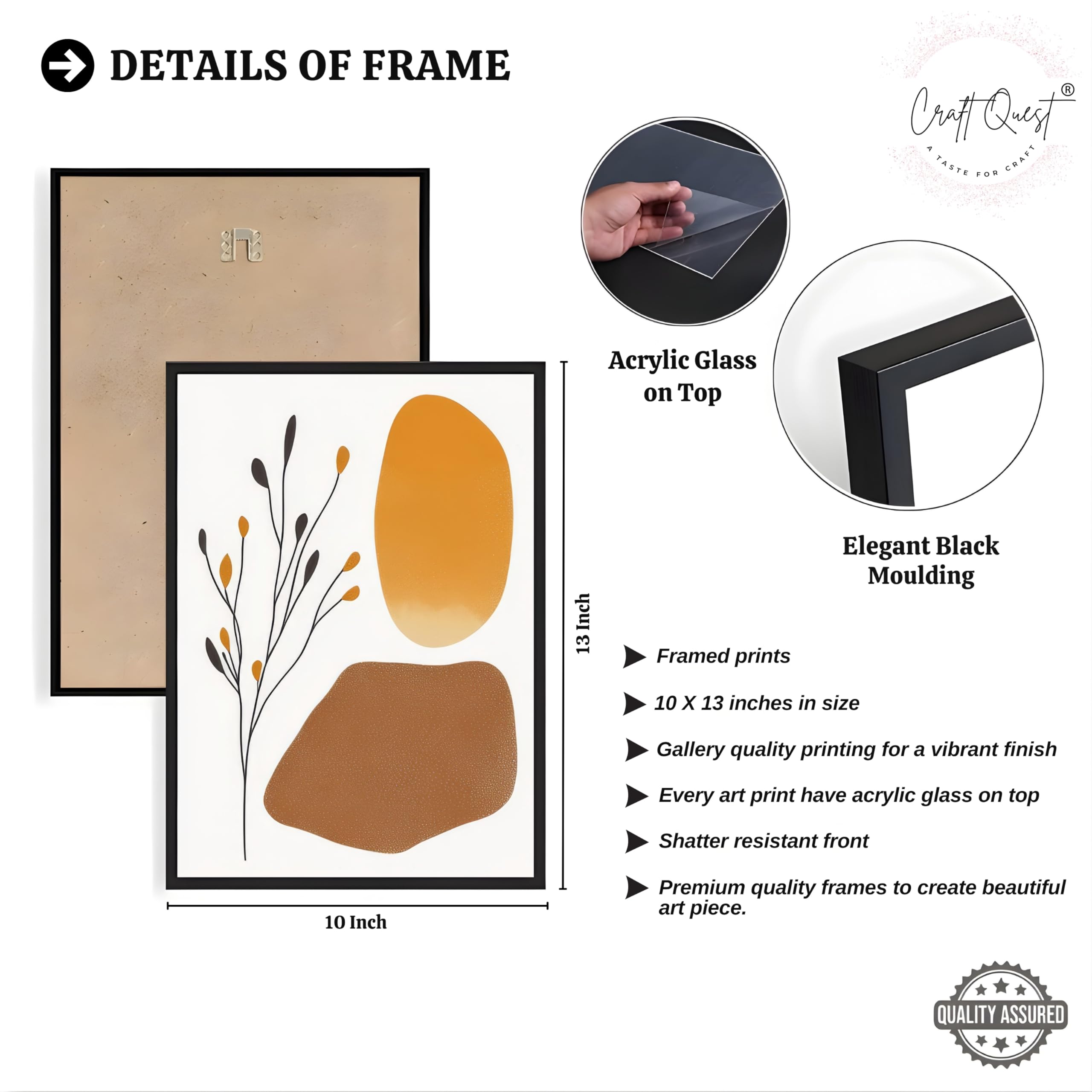 CRAFT QUEST SET OF 3 Organic Abstract Modern Wall Art | Set of 3 Frames for Home Decoration | Ideal for Living Room, Bedroom & Offices