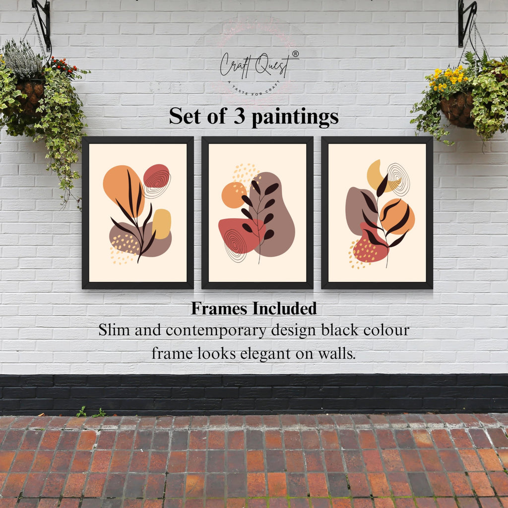 CRAFT QUEST Wall Art Decor Paintings | Set of 3 BOHO Wall Art Frames for Home Decoratio | Ideal for Living Room, Office & Bedrooms