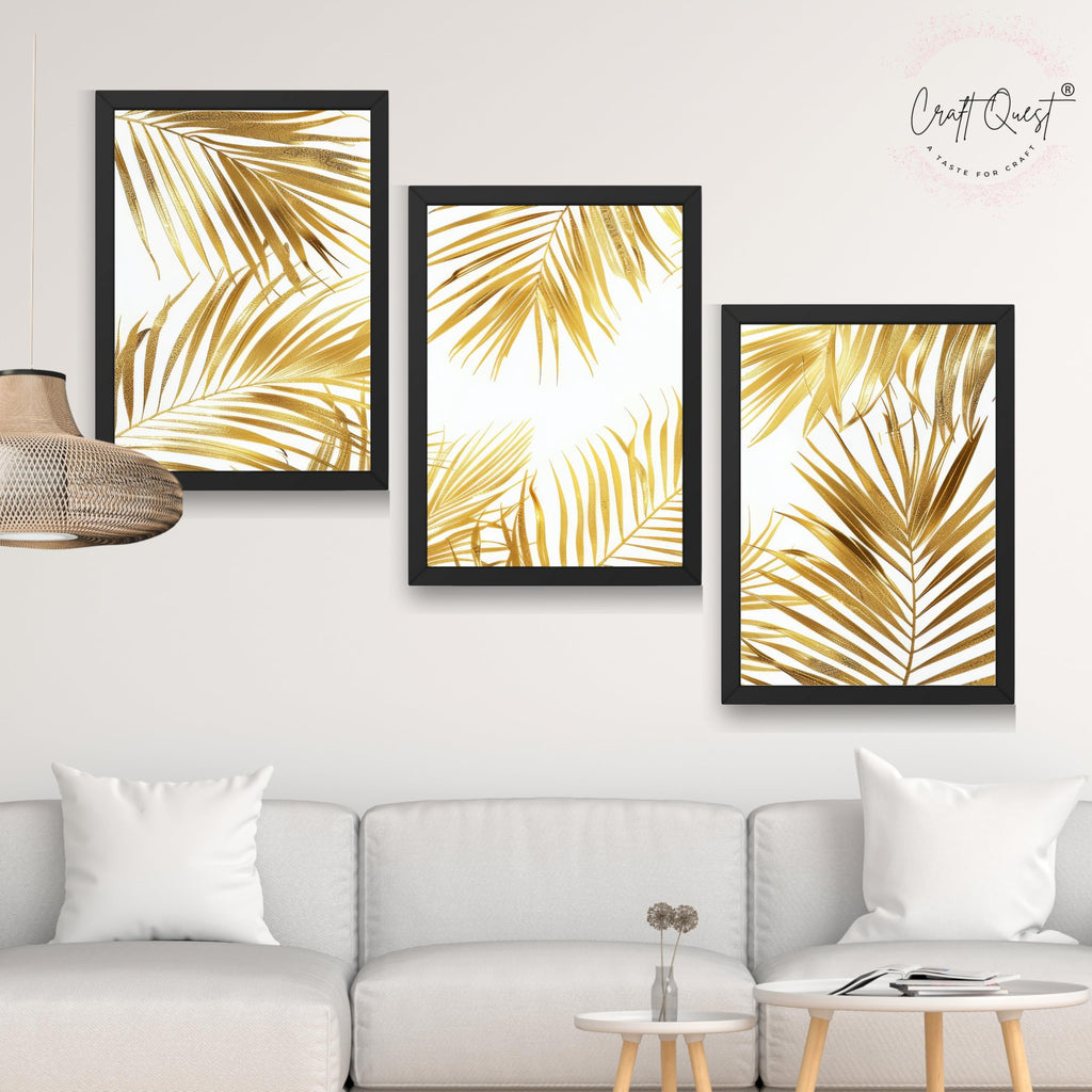 CRAFT QUEST Nature Inspired Abstract Plants Geometry Wall Art | Set of 3 Frames for Home Decoration | Ideal for Living Room, Bedroom & Offices