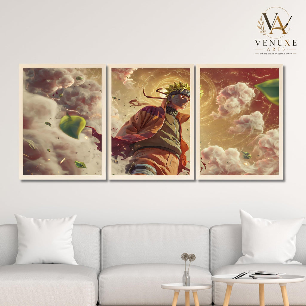 VENUXE ARTS Set Of 3 Anime Characters Wall Framed |Anime Characters Framed Poster for Living Room Bedroom Gaming Room Studio Wall Decor