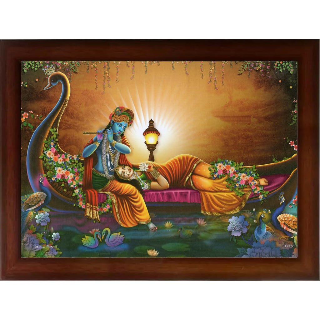 Craft Quest Radha Krishna Sparkle Coated Home Decorative Gift Item Framed Painting (10 X 14 Inches, Brown) RK1013-108