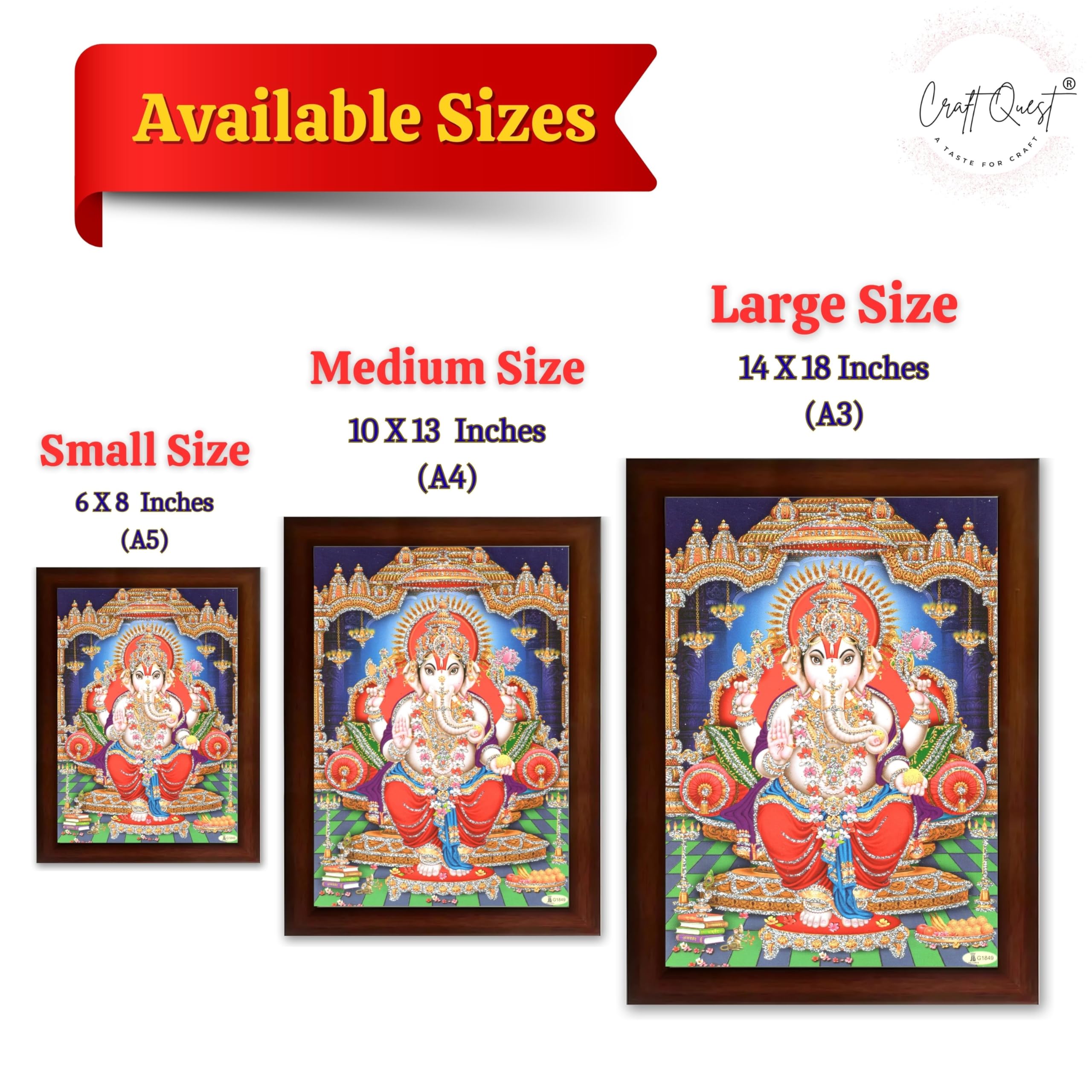 CRAFT QUEST Lord Ganpati Modern Wall Art Painting With Frame For Pooja, Home and Office Decor