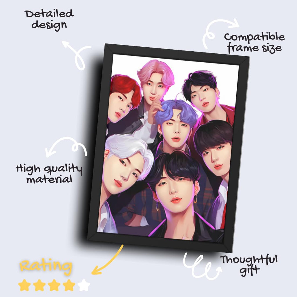 CRAFT QUEST Good Hope BTS Music Band Group Framed Poster multicolour Print 10 inch x 13 inch For Room Office Wall